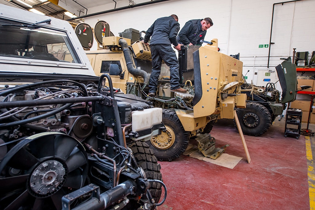 Men Working on Military Vehicle